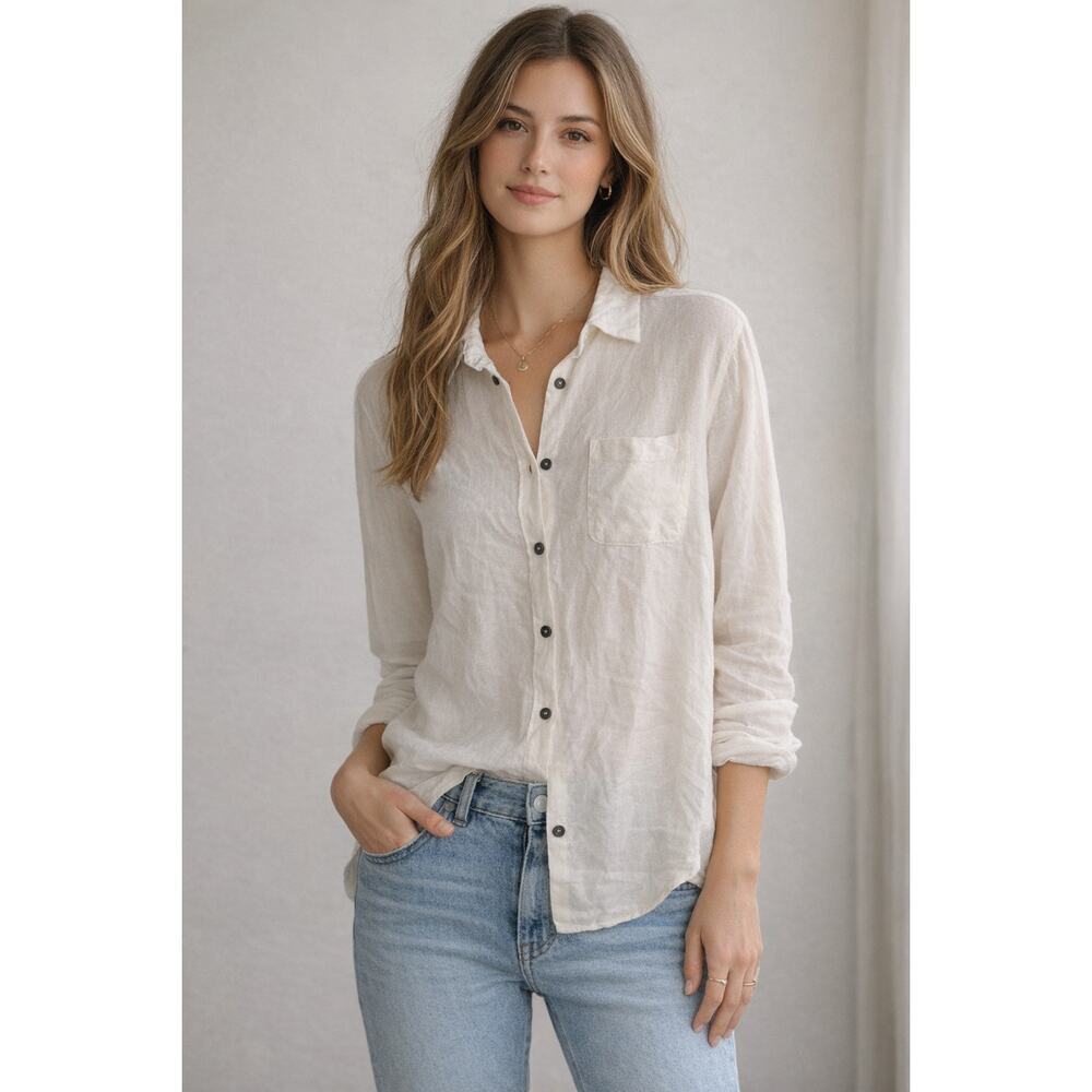 CP Shades Sausalito Relaxed Fit Button Down Blouse in Ivory / Cream, S